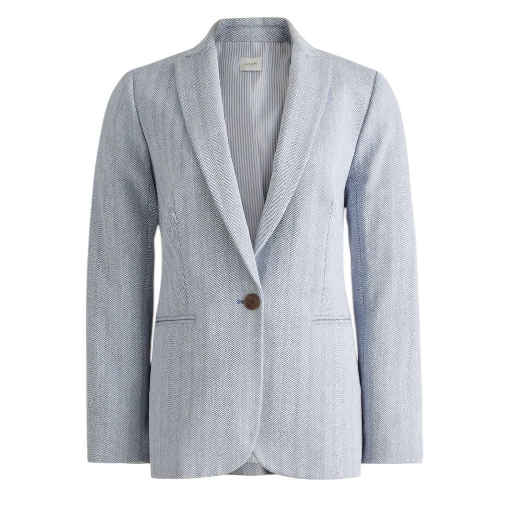Nwot J.Crew Factory Cotton Herringbone One-Button Blazer In Blue